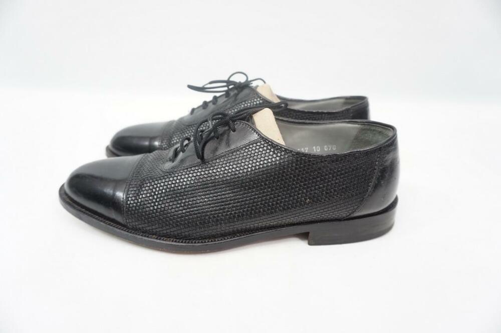 Licensed Bally MEN 7 BLACK WOVEN/TEXTURED LEATHER CAP TOE OXFORDS/DRESS SHOES